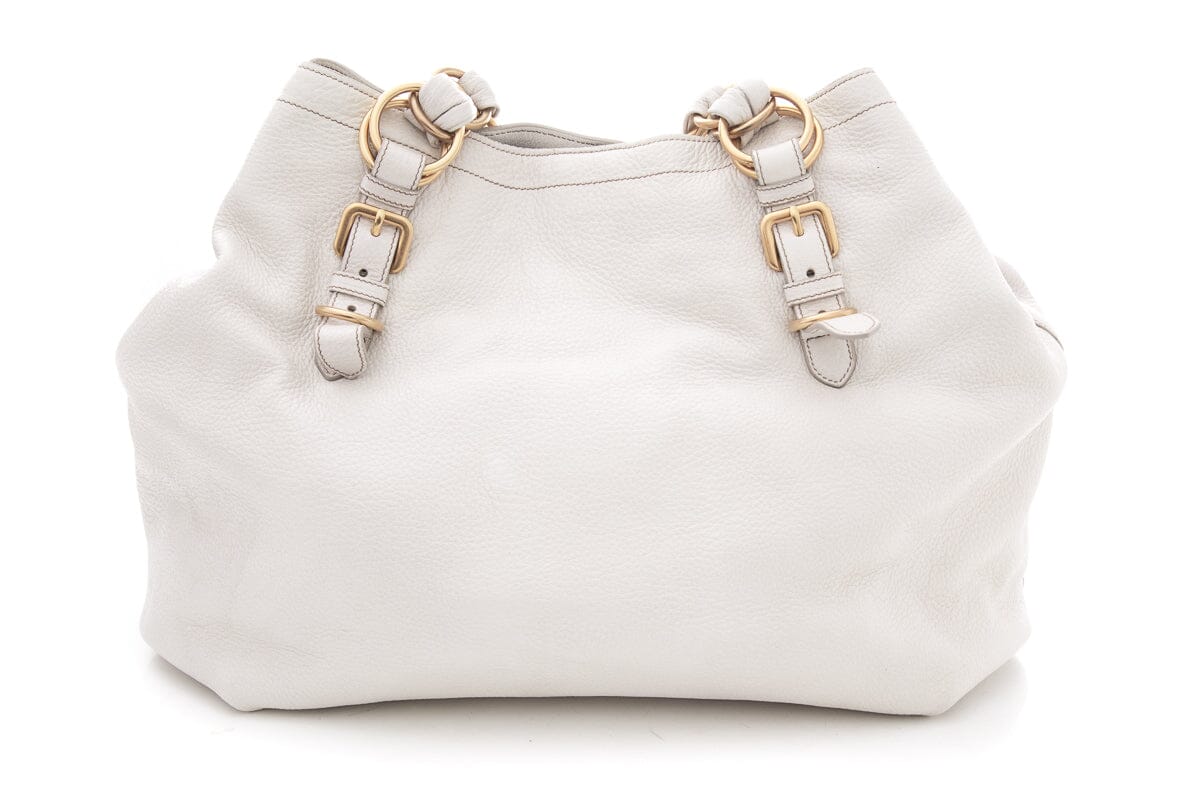 Prada Ivory Leather Gold Chain Hobo Handbag