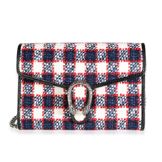 White, Marine, & Hibiscus Red Tweed Mini Dionysus Chain Wallet