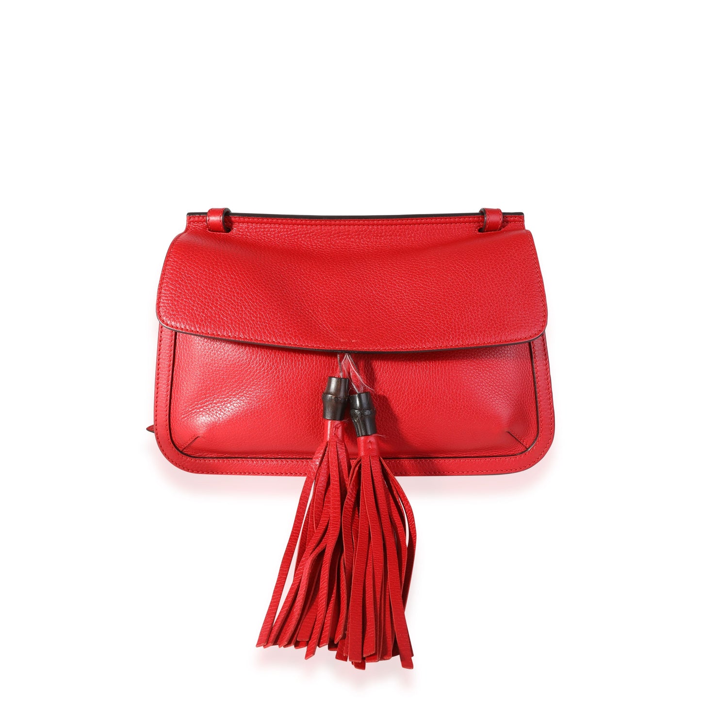 Red Pebbled Calfskin Medium Bamboo Daily Flap Shoulder Bag