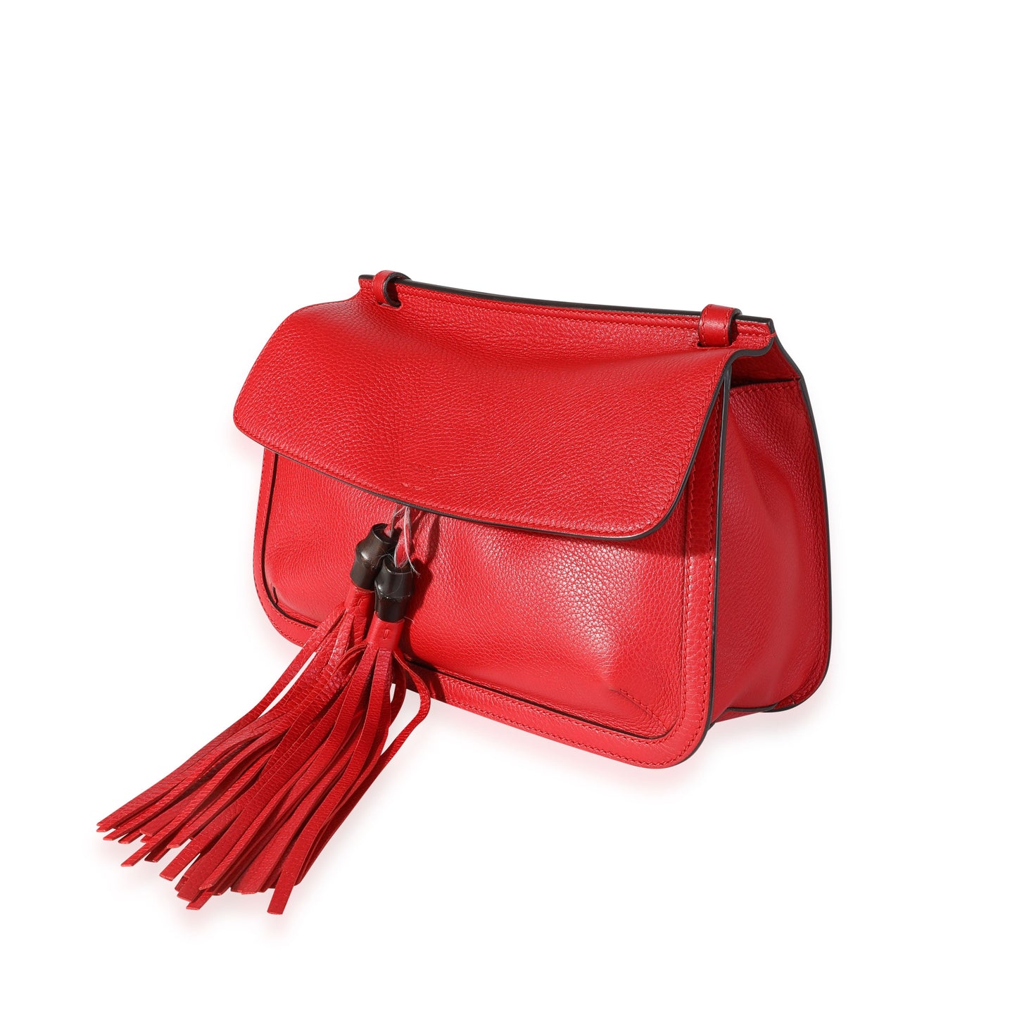 Red Pebbled Calfskin Medium Bamboo Daily Flap Shoulder Bag