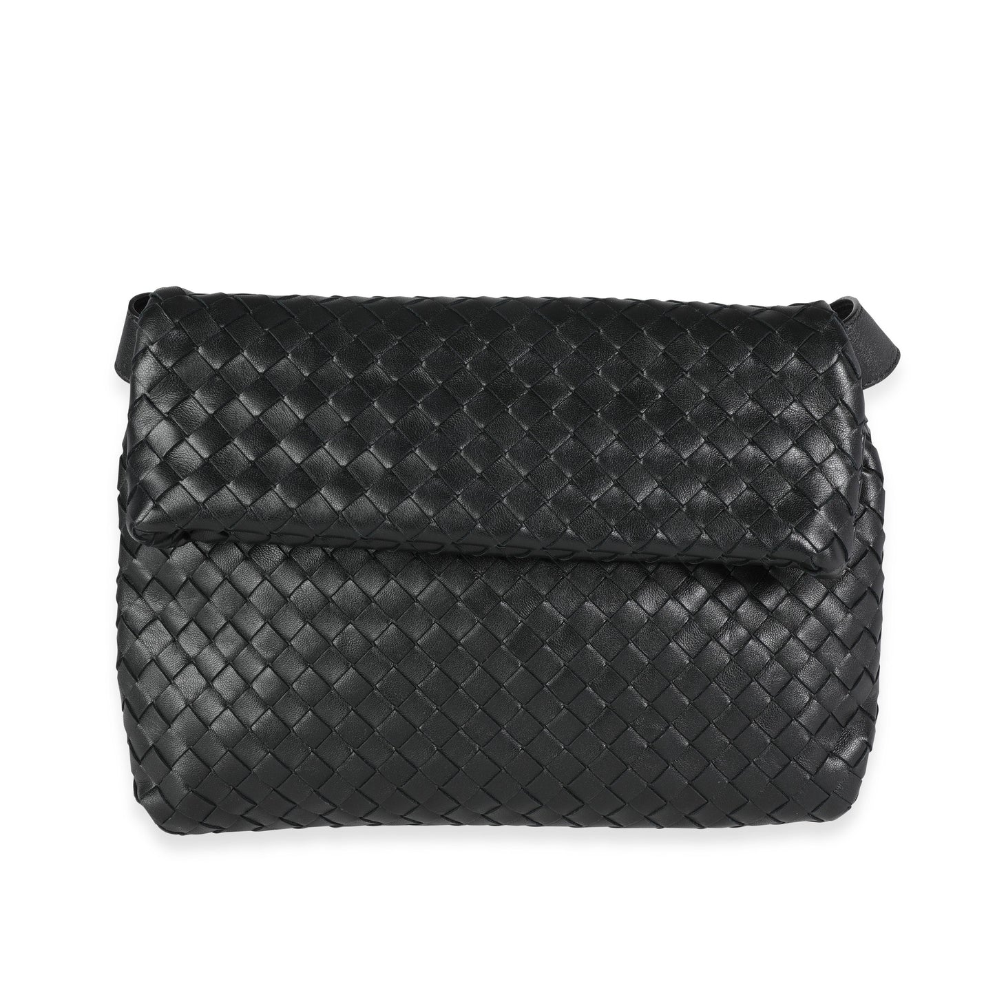 Black Intrecciato Leather Fold Crossbody Bag