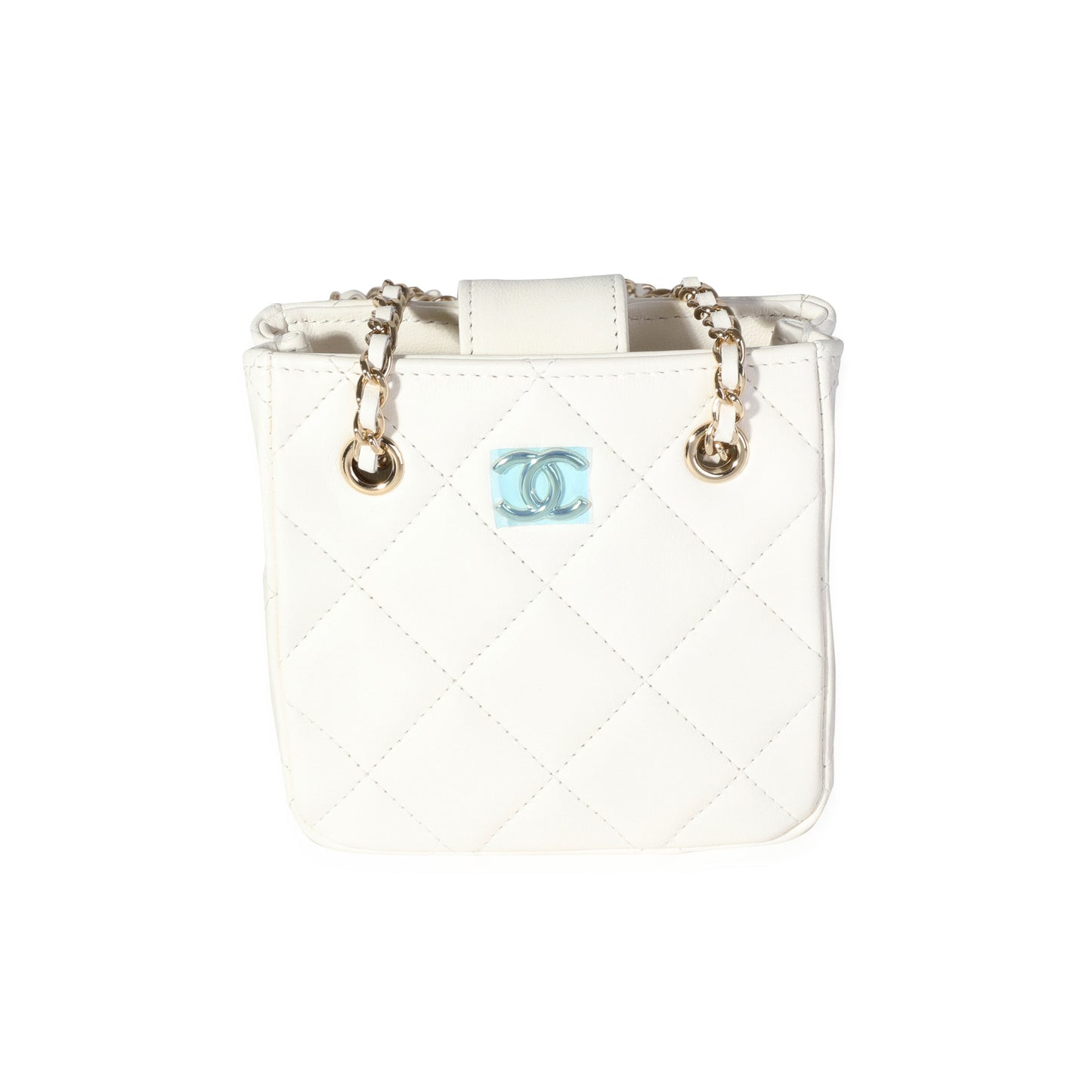 White Quilted Lambskin Tiny Shopping Bag