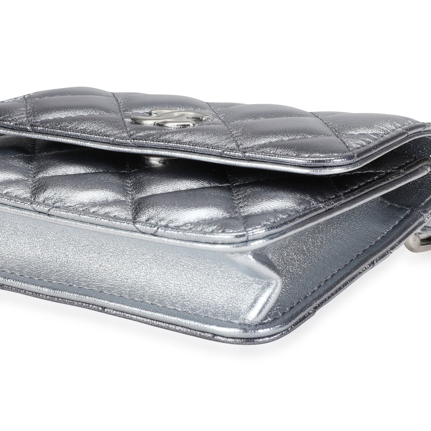 Silver Metallic Quilted Lambskin Coco Punk Belt Bag