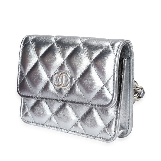 Silver Metallic Quilted Lambskin Coco Punk Belt Bag