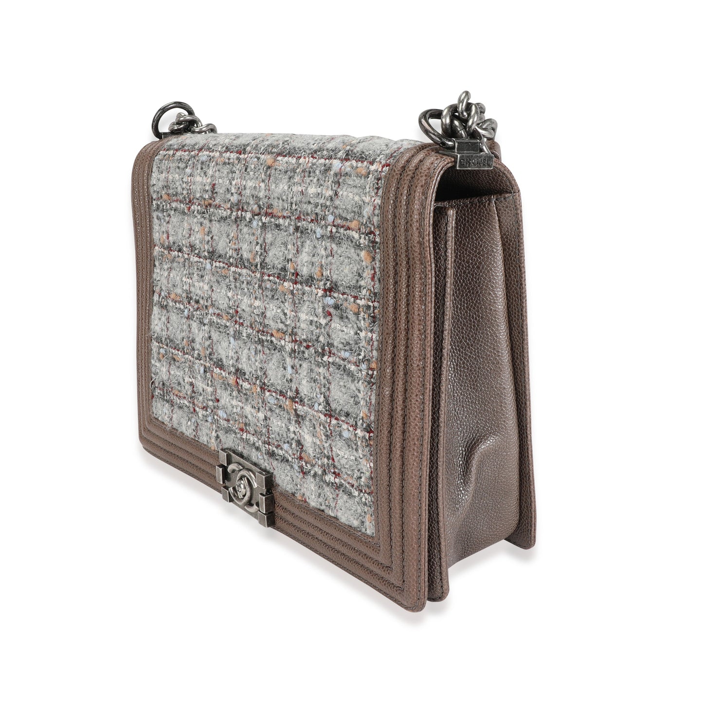 Taupe Caviar and Multicolor Tweed Large Boy Bag