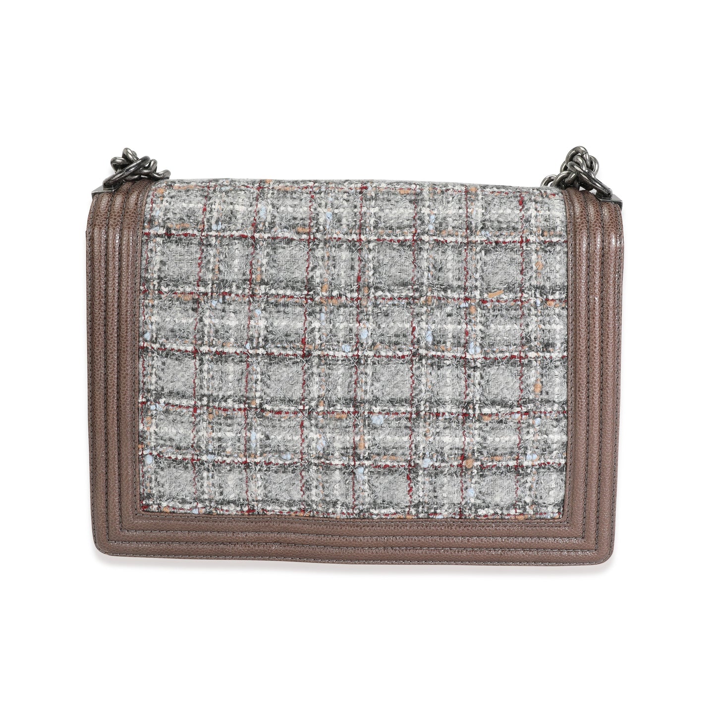 Taupe Caviar and Multicolor Tweed Large Boy Bag