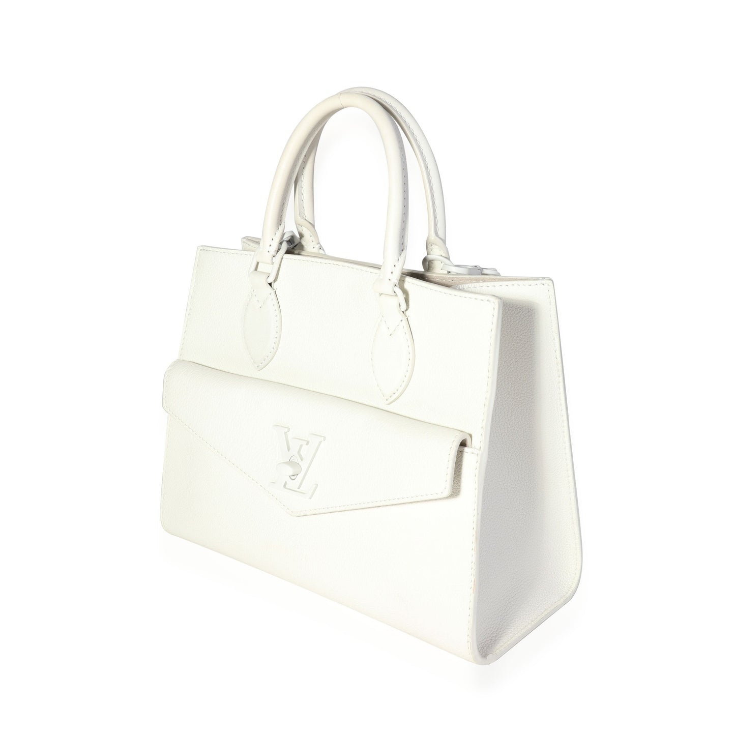 White Leather Monochrome Lockme Tote PM