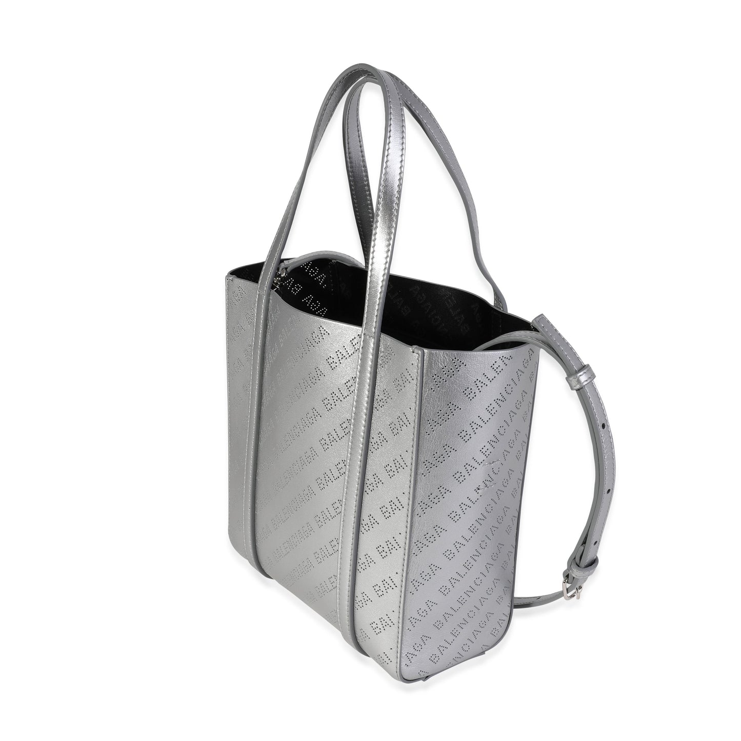 New Silver Calfskin Logo Perforated XXS Everyday Tote