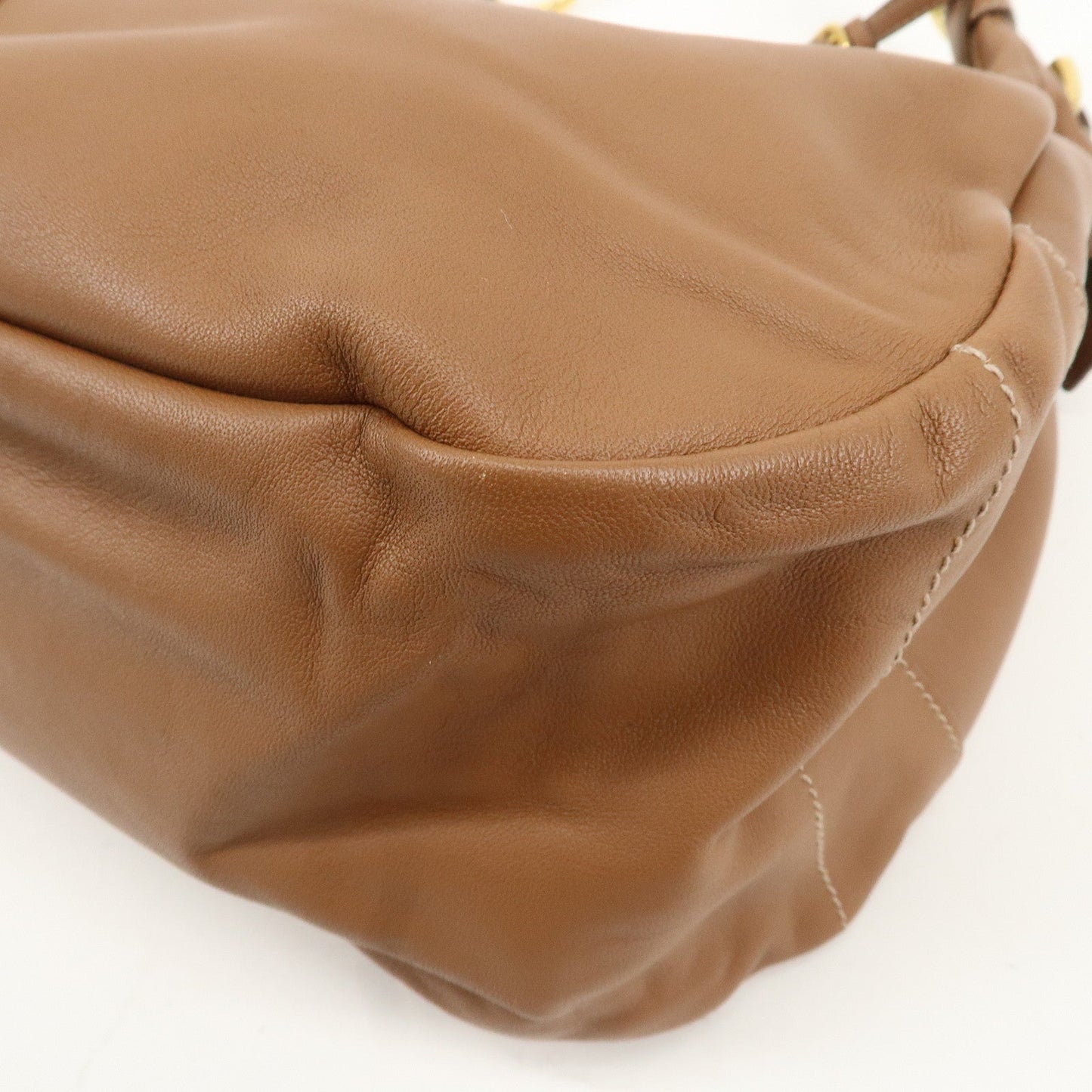 PRADA Leather Shoulder Bag Hand Bag Brown