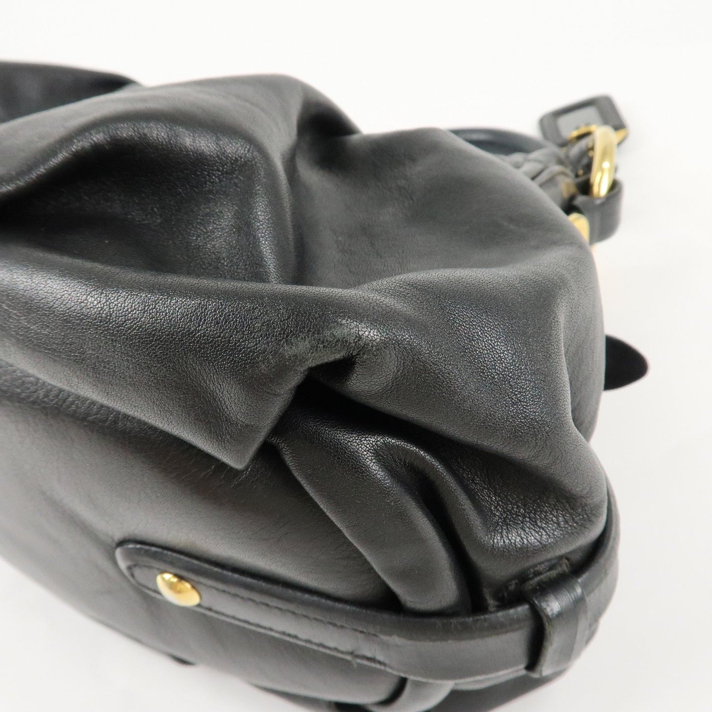 PRADA Leather Shoulder Bag Hand Bag Black Gold Hardware