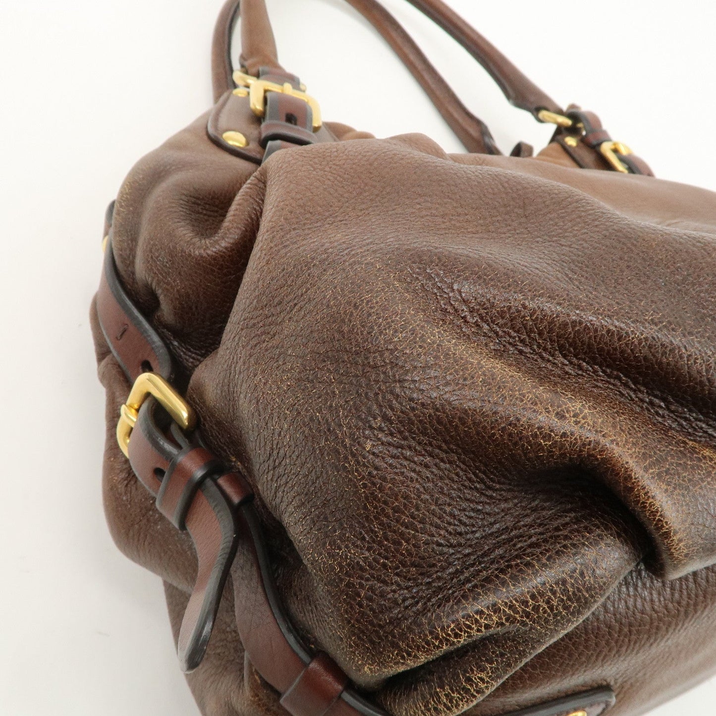 PRADA Leather Shoulder Bag Hand Bag Brown BR4218