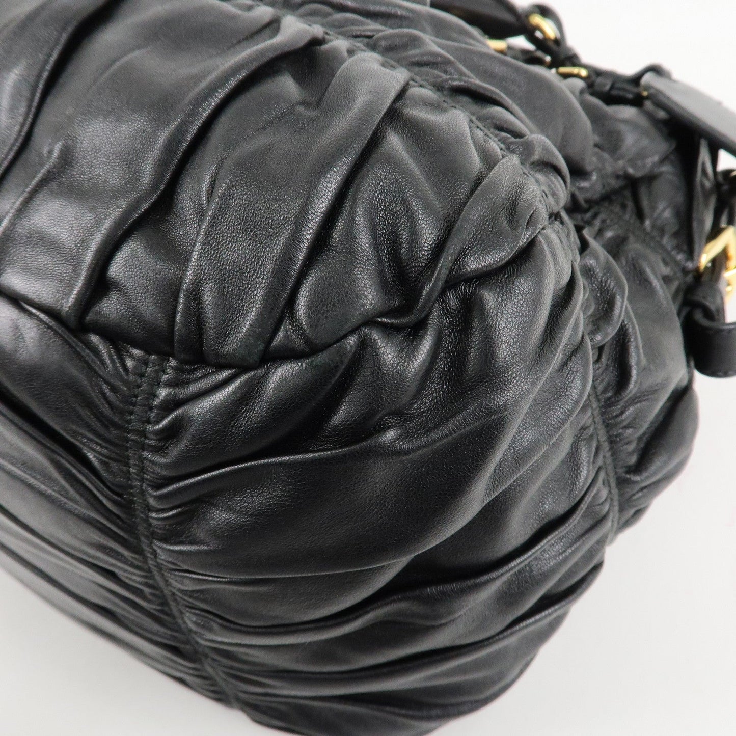 PRADA Leather 2way Bag Hand bag Black Gold Hardware