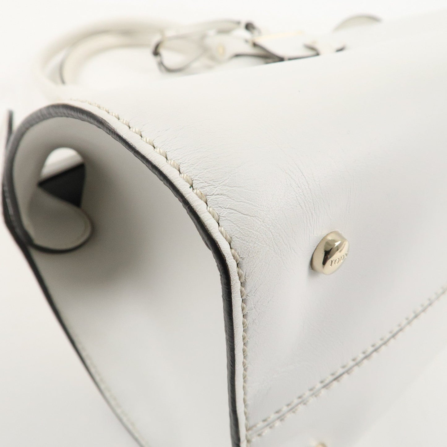 TOD'S Leather Cape Bag Hand Shoulder Bag White Gold Hardware