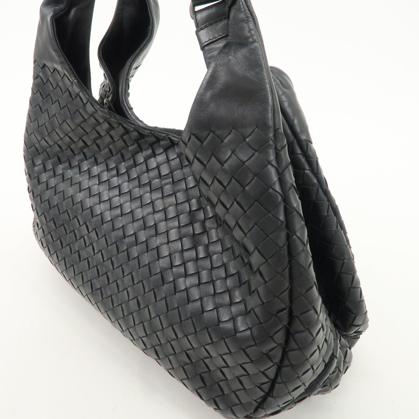 BOTTEGA VENETA Intrecciato Leather Shoulder Bag Black 125787