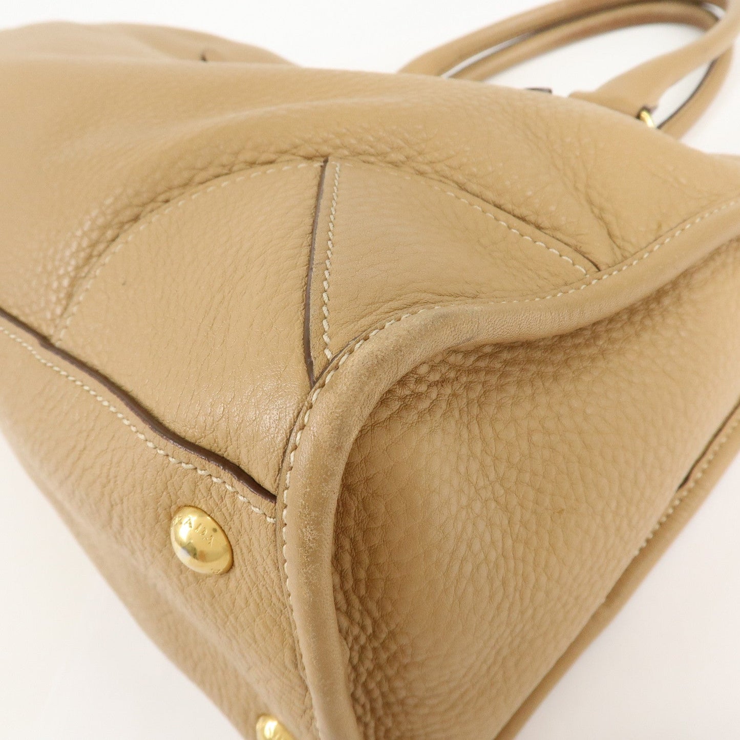 PRADA Logo Leather 2Way Bag Hand Bag Shoulder Bag Beige