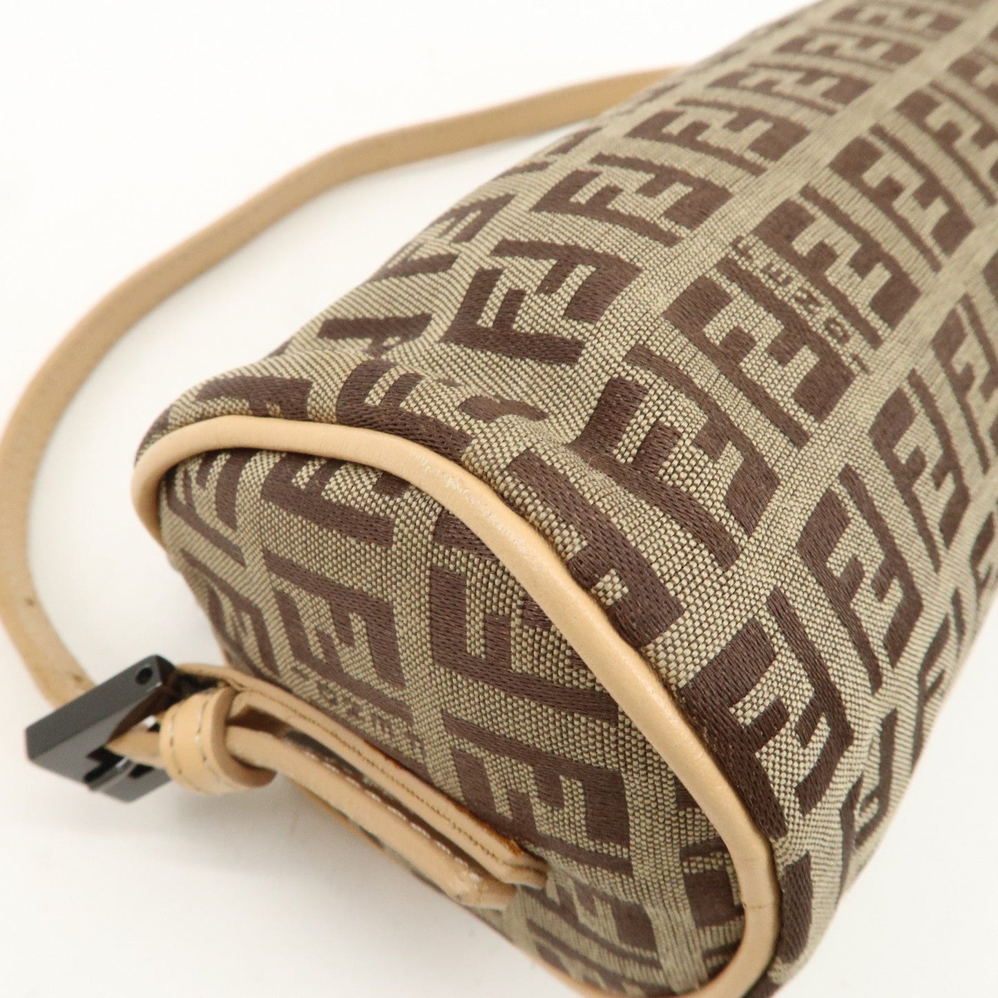 FENDI Zucchino Canvas Leather Pouch Hand Bag Beige Brown 7N0036