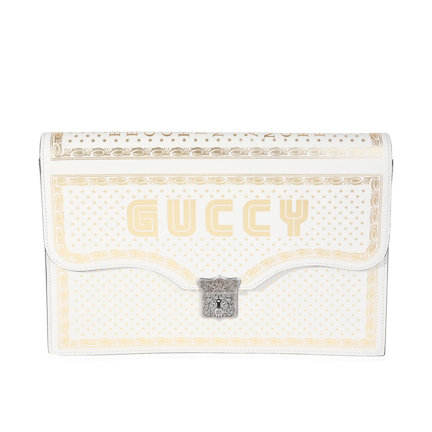 x Sega Mystic White Star Printed Calfskin GUCCY Portfolio Clutch