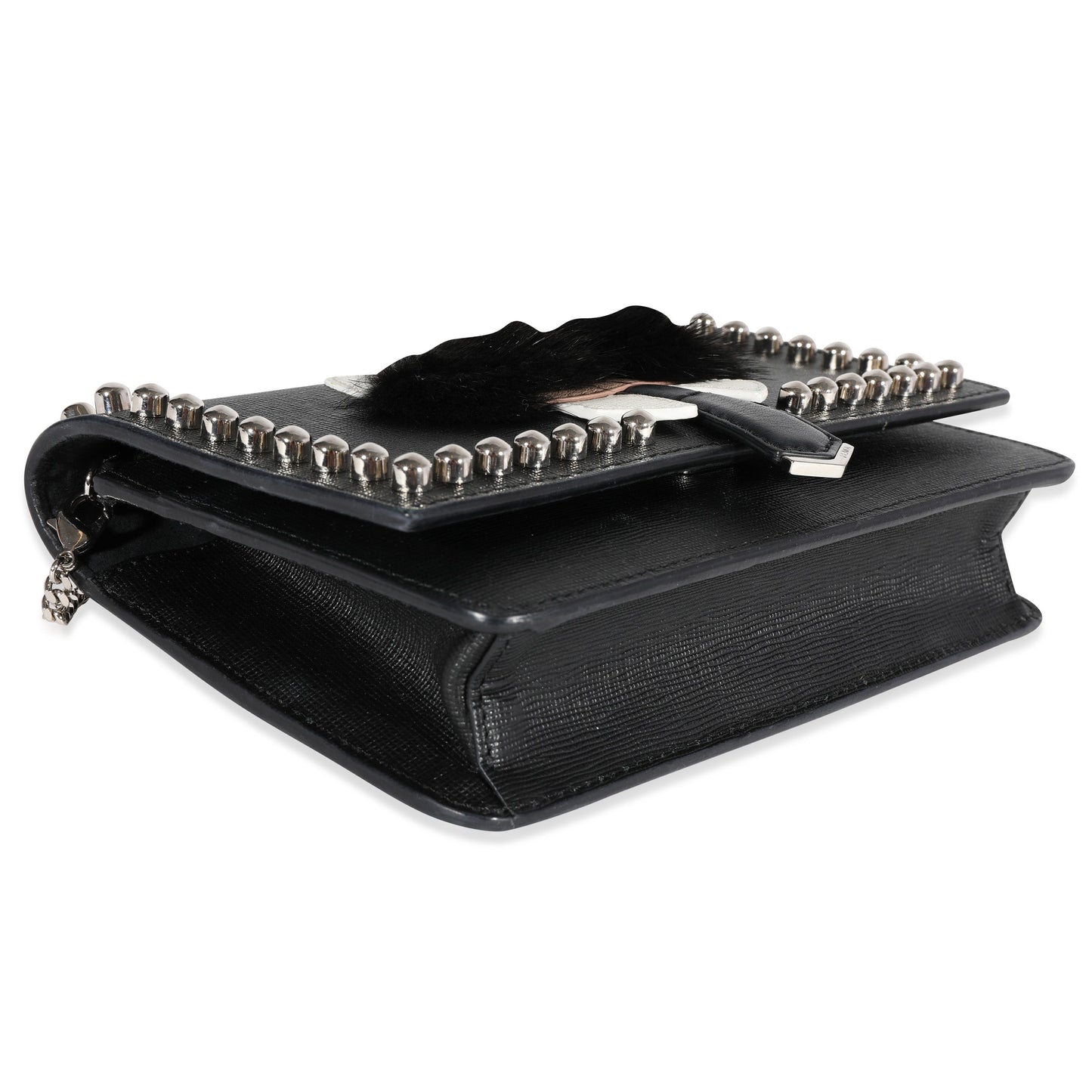 Black Vitello Elite & Mink Studded Karlito Chain Wallet