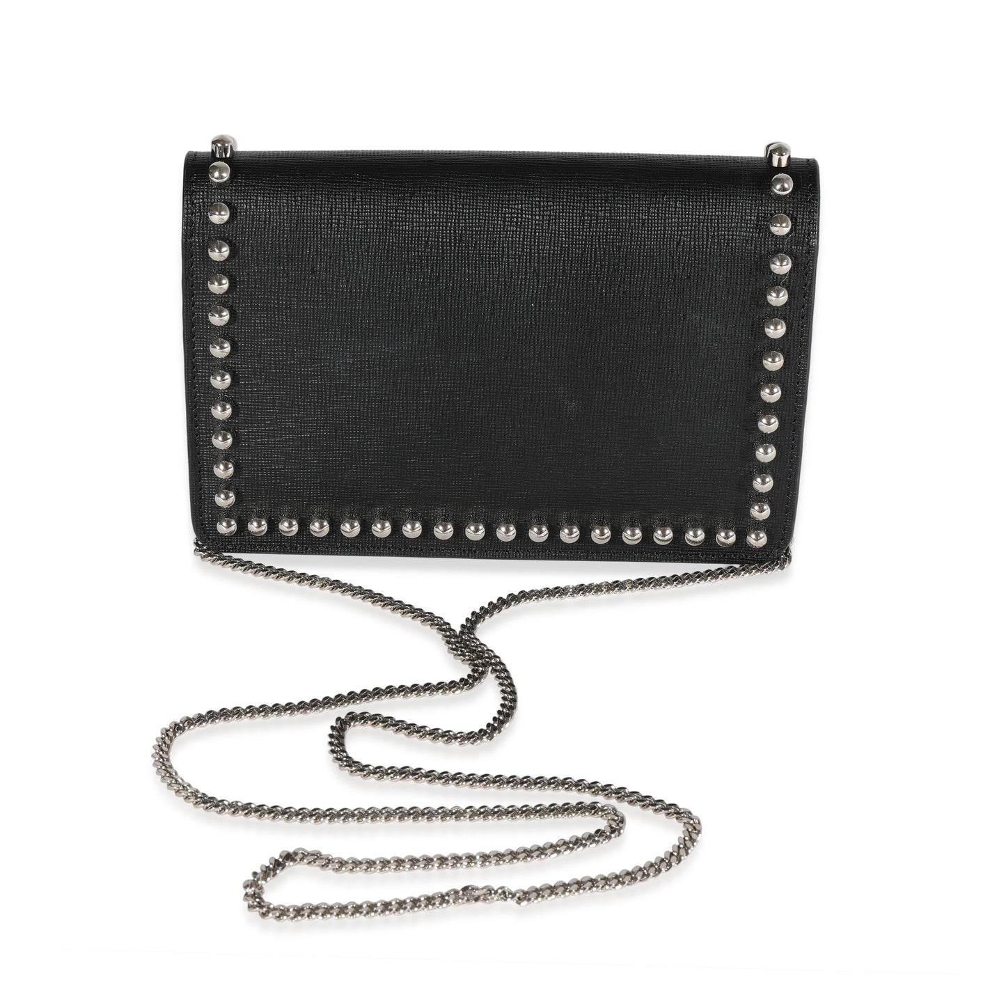 Black Vitello Elite & Mink Studded Karlito Chain Wallet