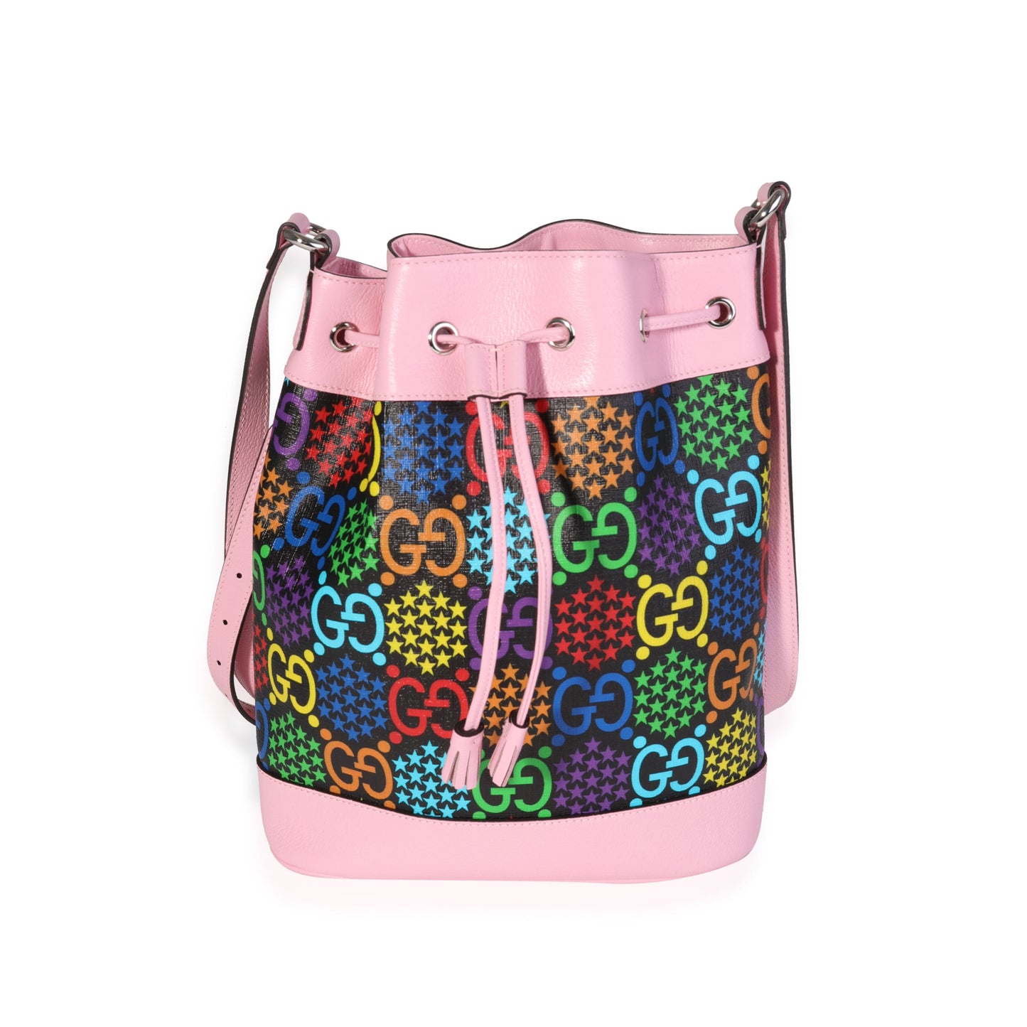 Multicolor Coated Canvas & Pink Leather Psychedelic Bucket Bag