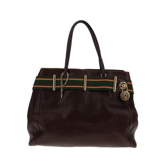 Gucci Vintage Brown Grained Leather Lock Tote