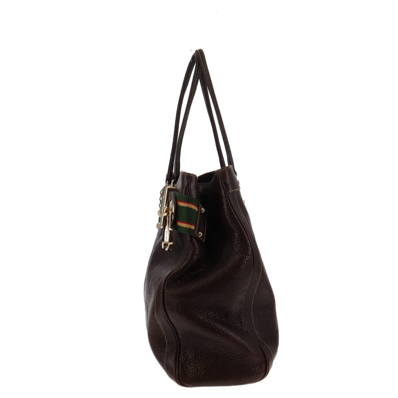 Gucci Vintage Brown Grained Leather Lock Tote