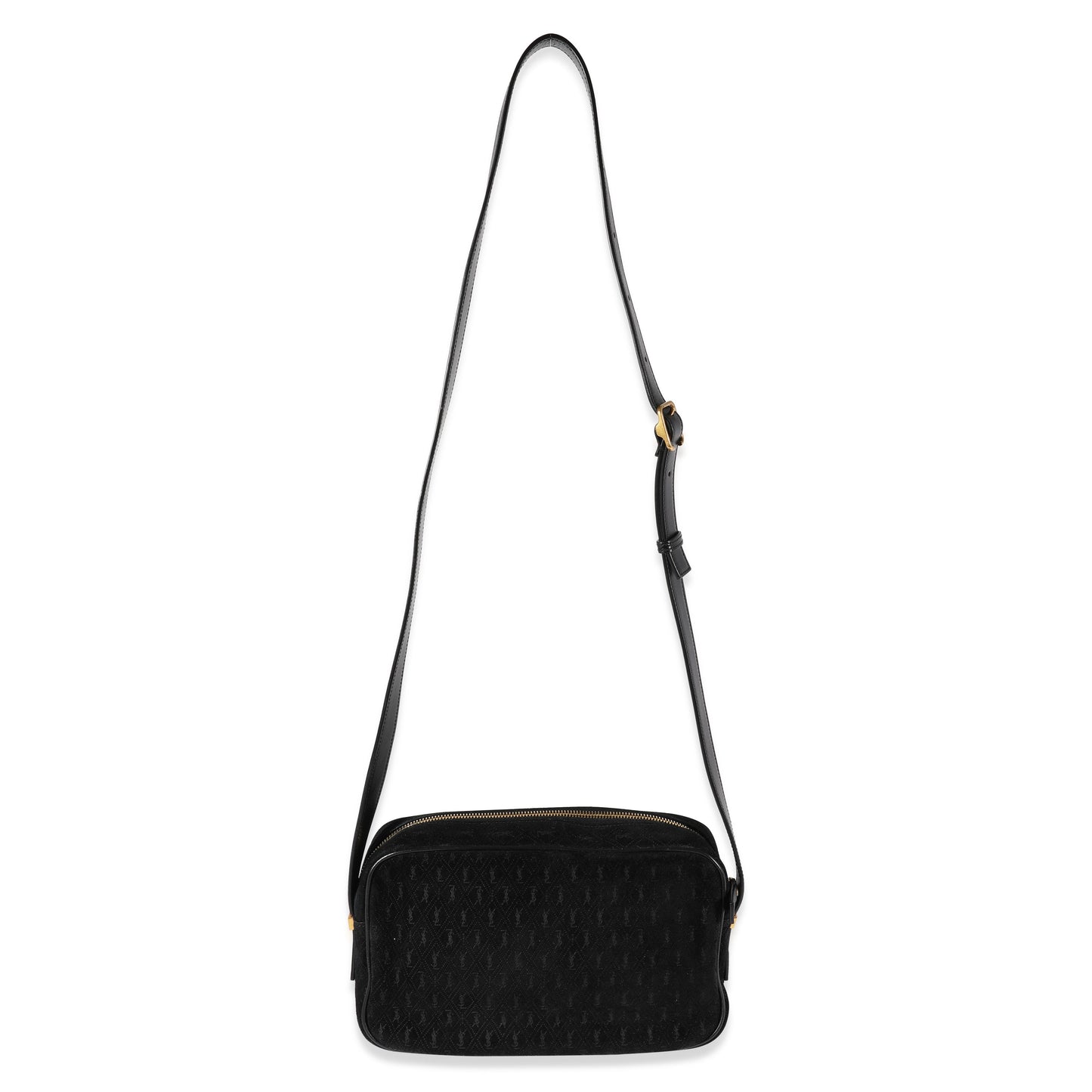 Black Suede & Leather All-Over Monogram Camera Bag