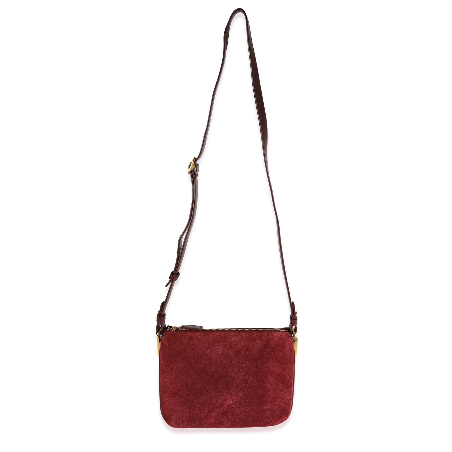 Burgundy Suede & Leather All-Over Monogram Bag