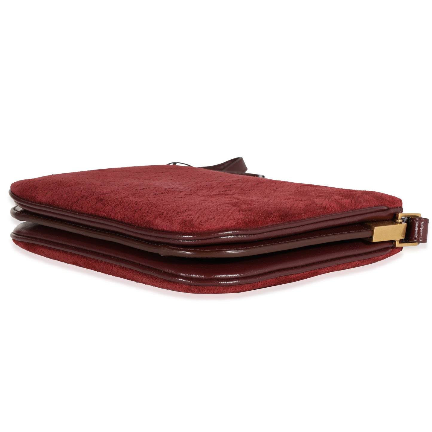 Burgundy Suede & Leather All-Over Monogram Bag