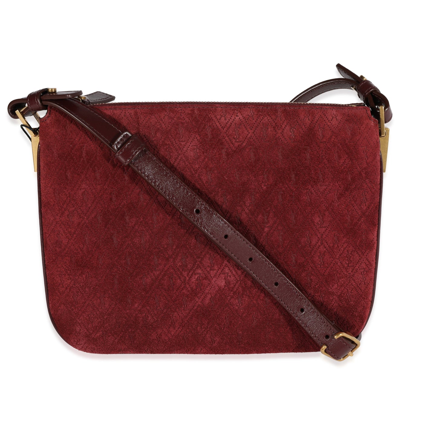 Burgundy Suede & Leather All-Over Monogram Bag