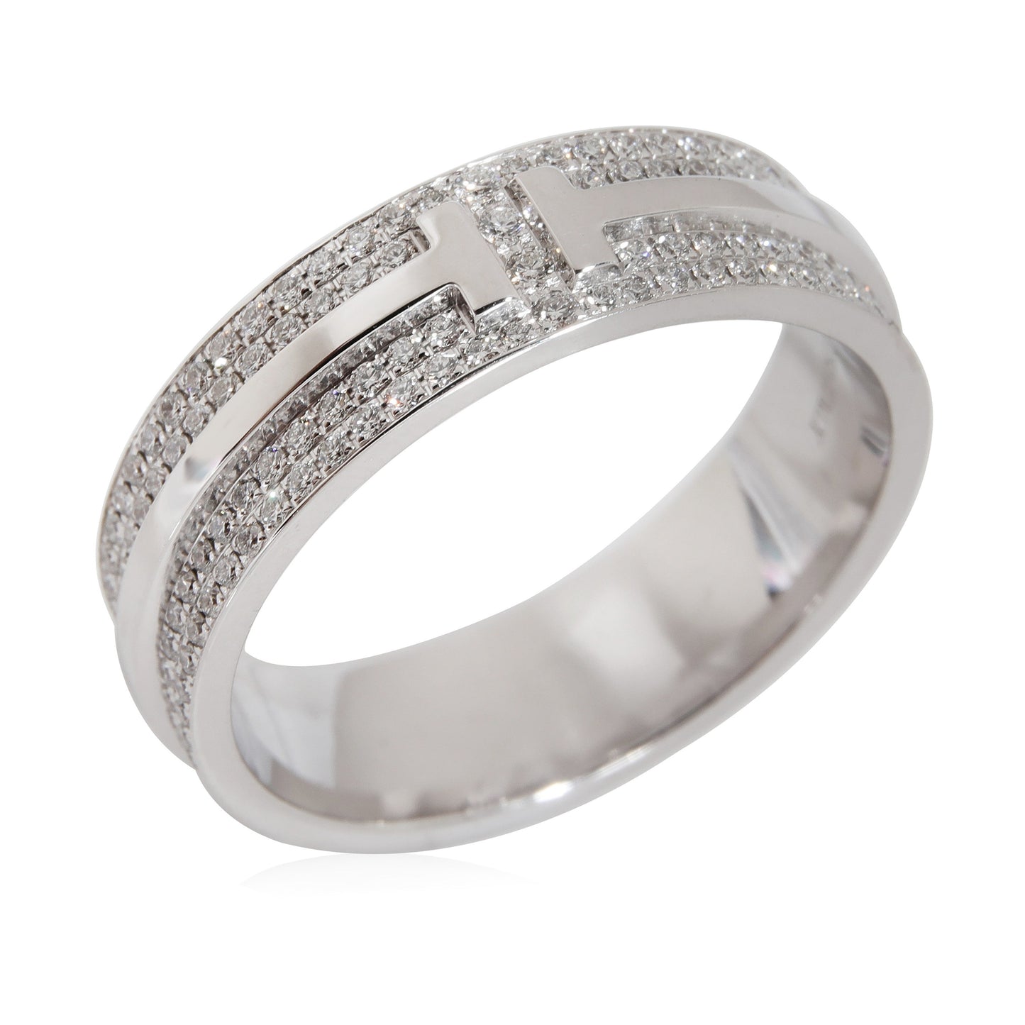 T Wide Pave Diamond Ring in 18K White Gold  0.63 Ctw