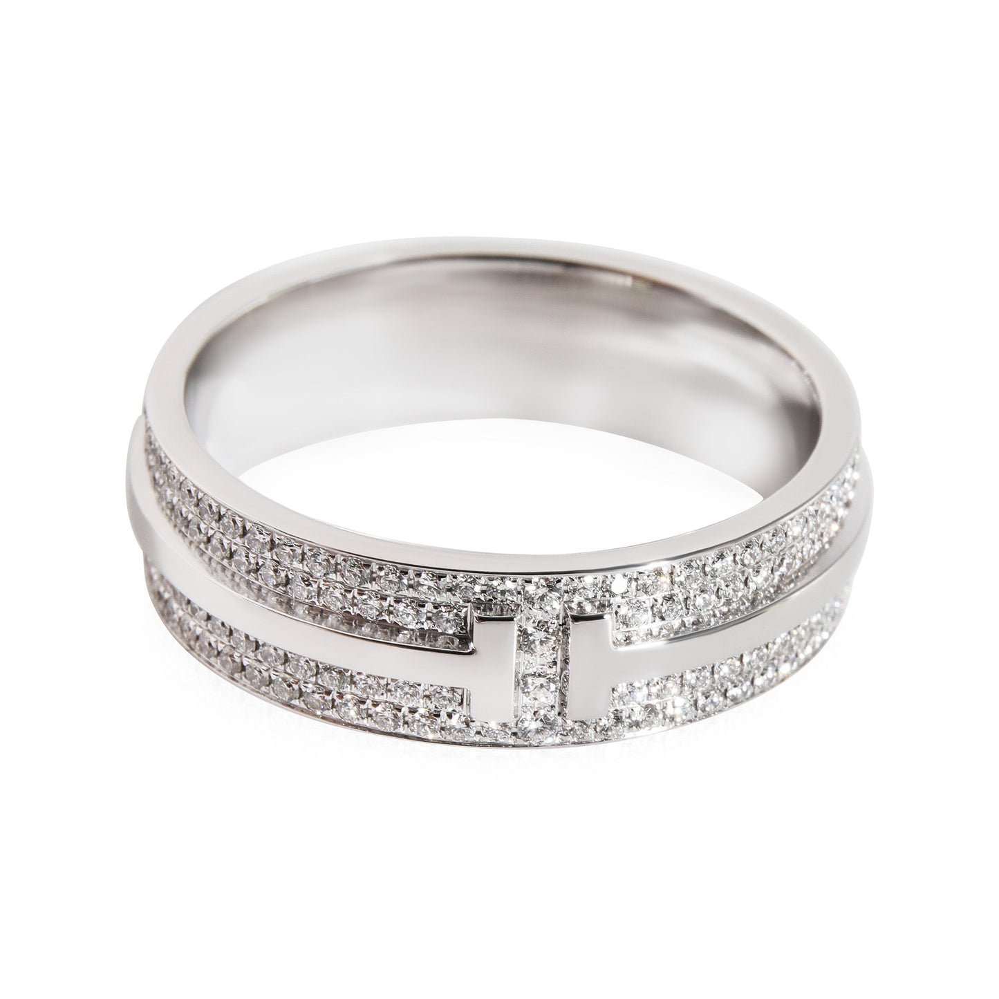 T Wide Pave Diamond Ring in 18K White Gold  0.63 Ctw