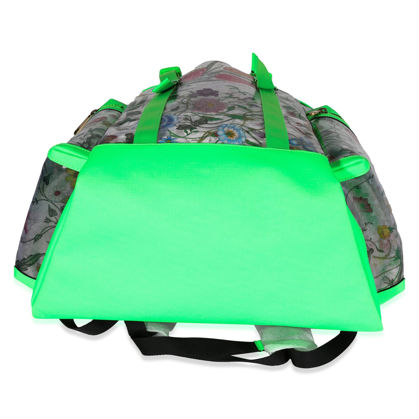 Neon Green Leather & Flora PVC Backpack