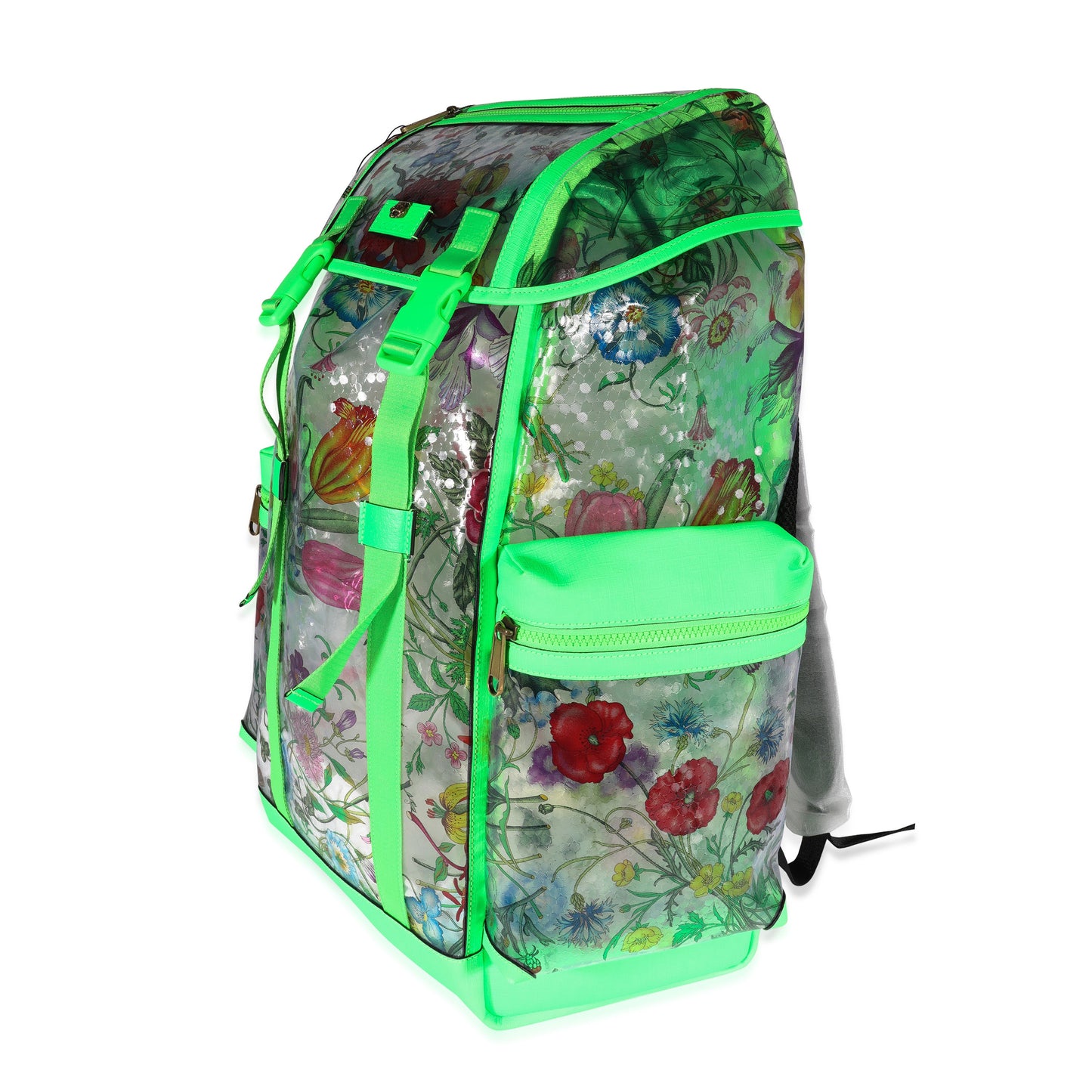 Neon Green Leather & Flora PVC Backpack