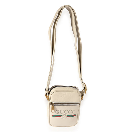 White Grained Leather Logo Print Camera Crossbody Bag