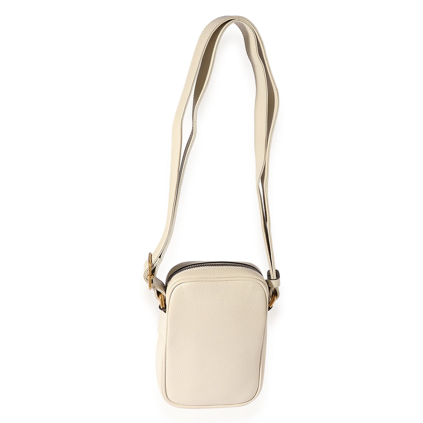 White Grained Leather Logo Print Camera Crossbody Bag