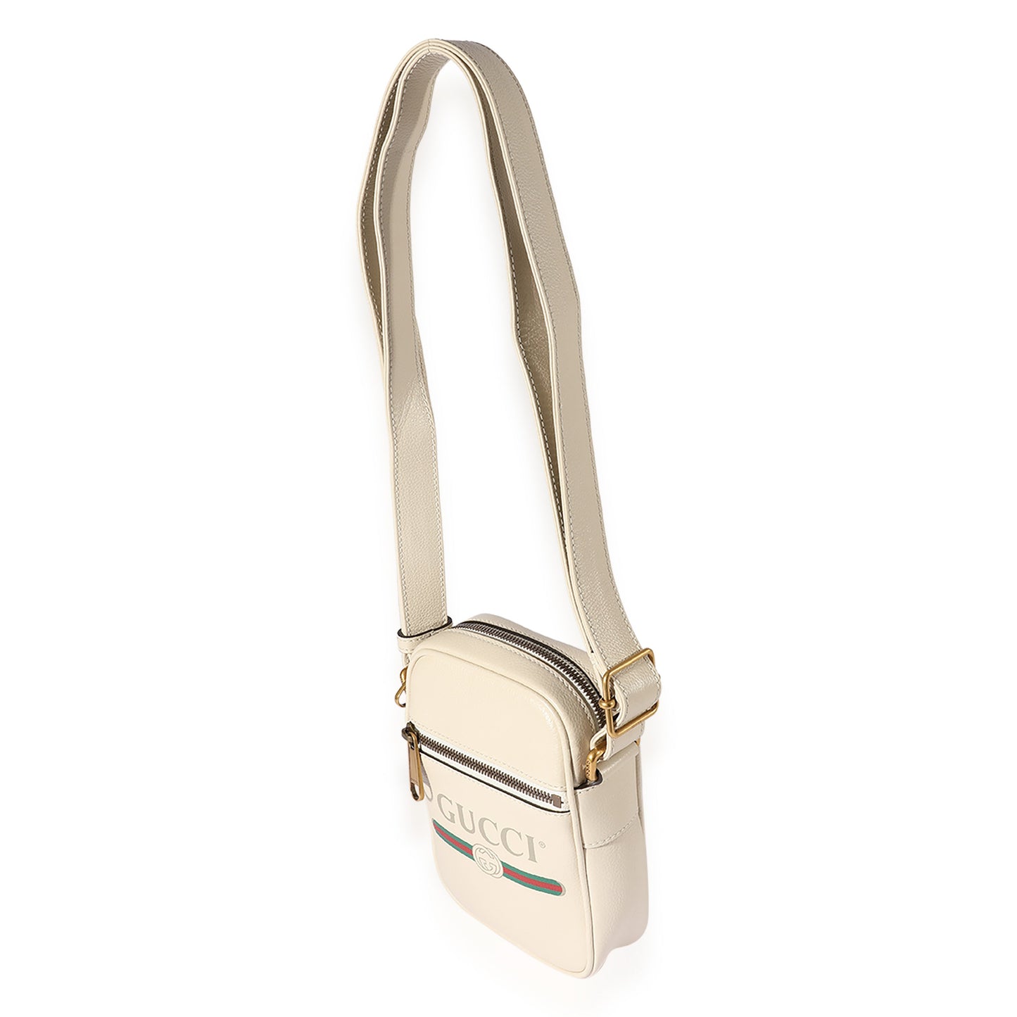 White Grained Leather Logo Print Camera Crossbody Bag