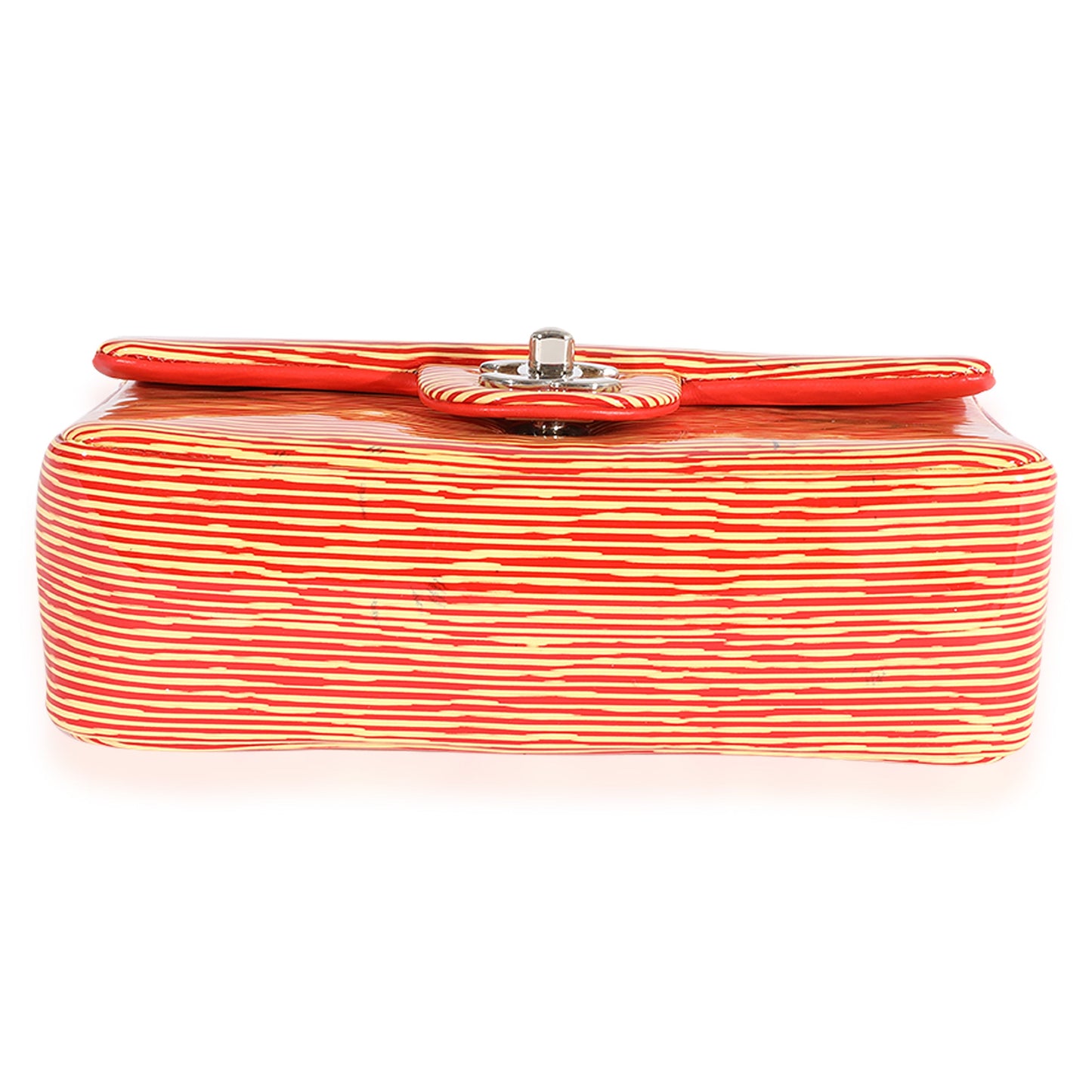 Red Striped Patent Mini Rectangular Classic Flap Bag