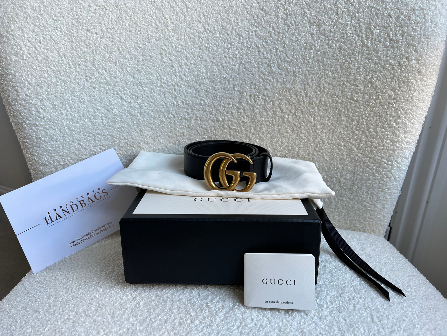 Gucci GG Marmont Black Leather Belt with Shiny Buckle (£360)