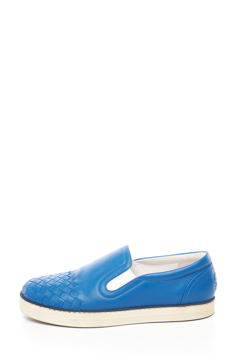 Bottega Veneta Blue Intrecciato Slip-On Sneakers 37.5