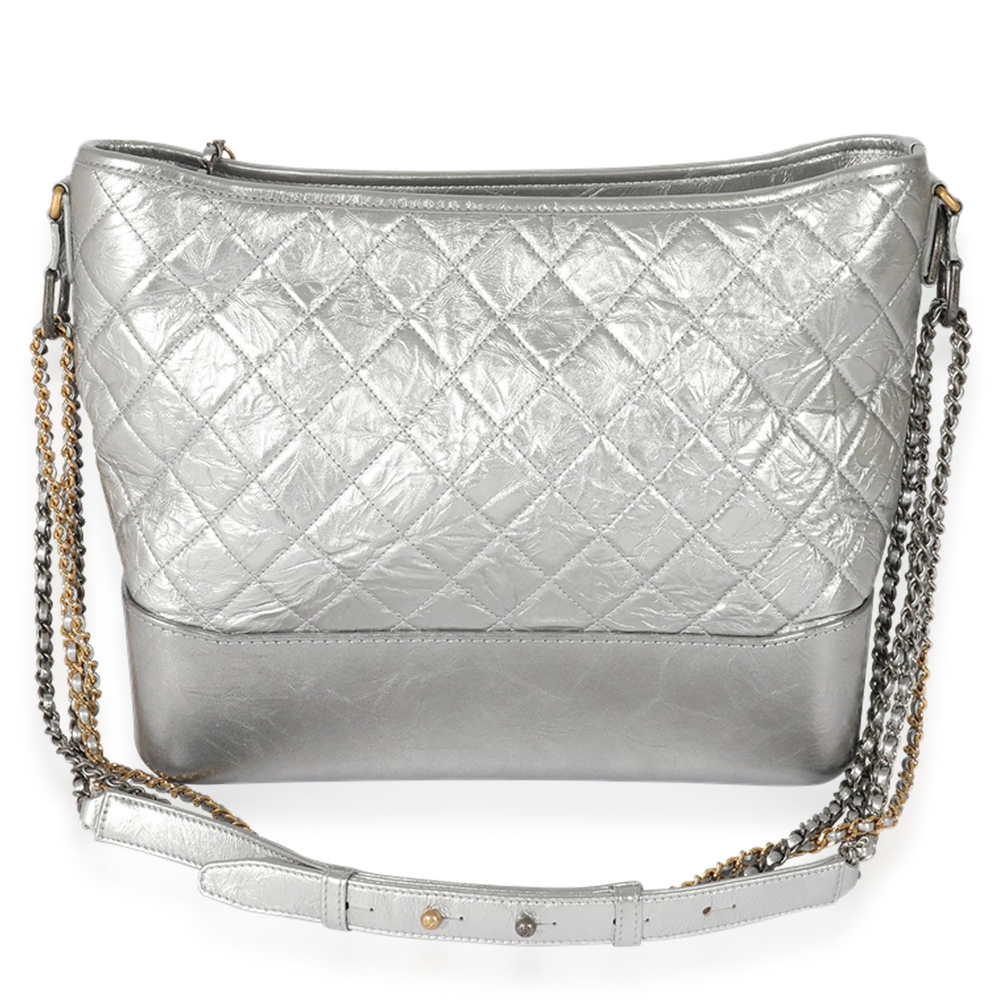 Silver Quilted Aged Calfskin Large Gabrielle Hobo