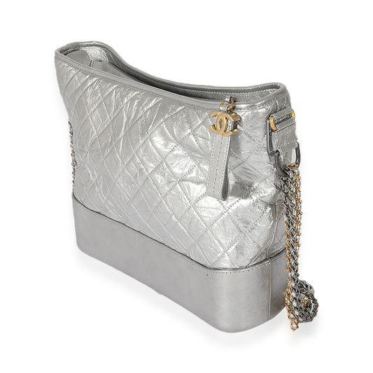 Silver Quilted Aged Calfskin Large Gabrielle Hobo