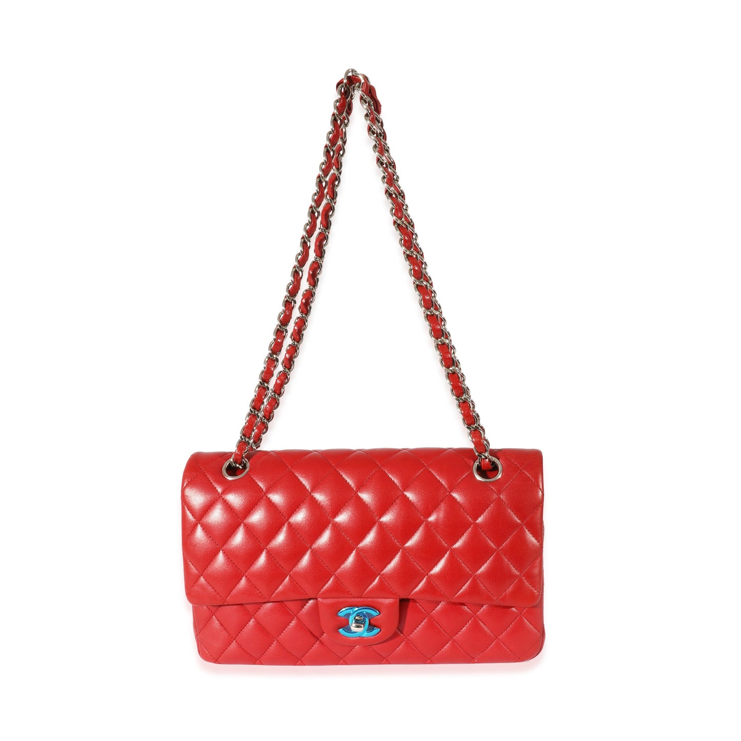 Red Quilted Lambskin Medium Classic Double Flap Bag