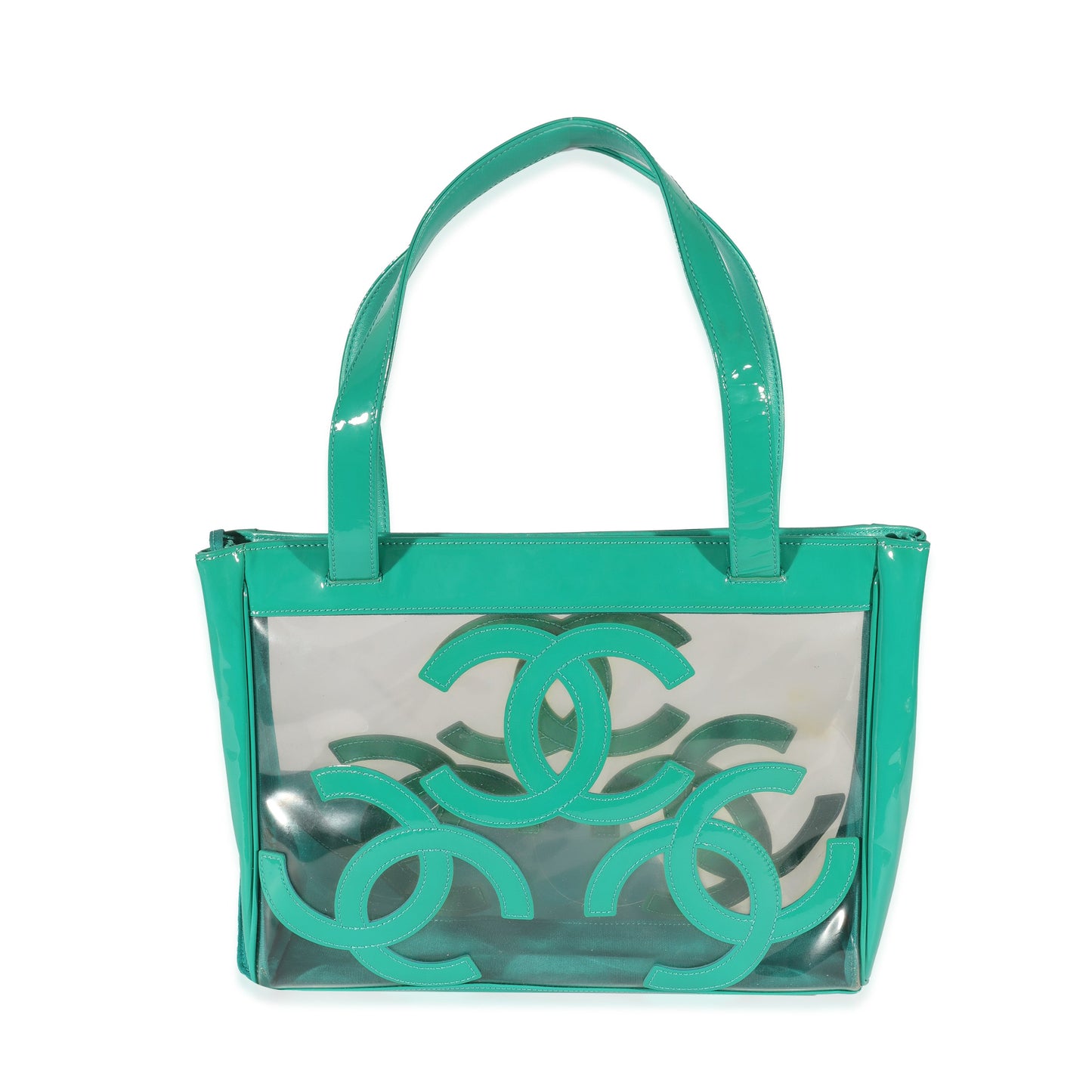 Teal Vinyl Patent Triple CC Tote