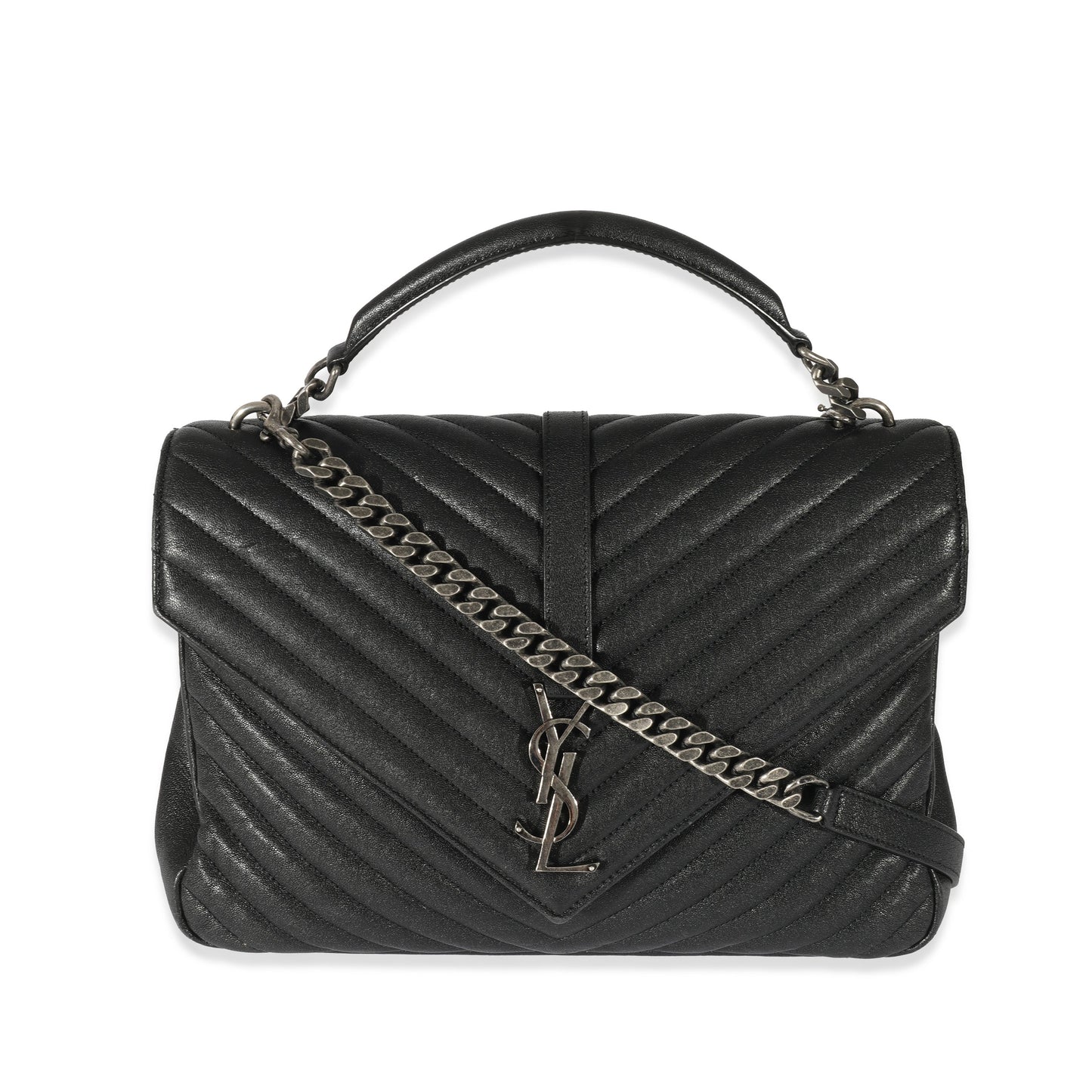 Black Chevron Lambskin Large College Bag