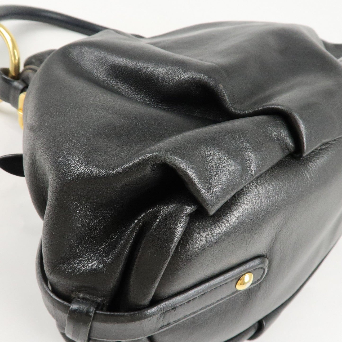 PRADA Leather Shoulder Bag Hand Bag Black Gold Hardware