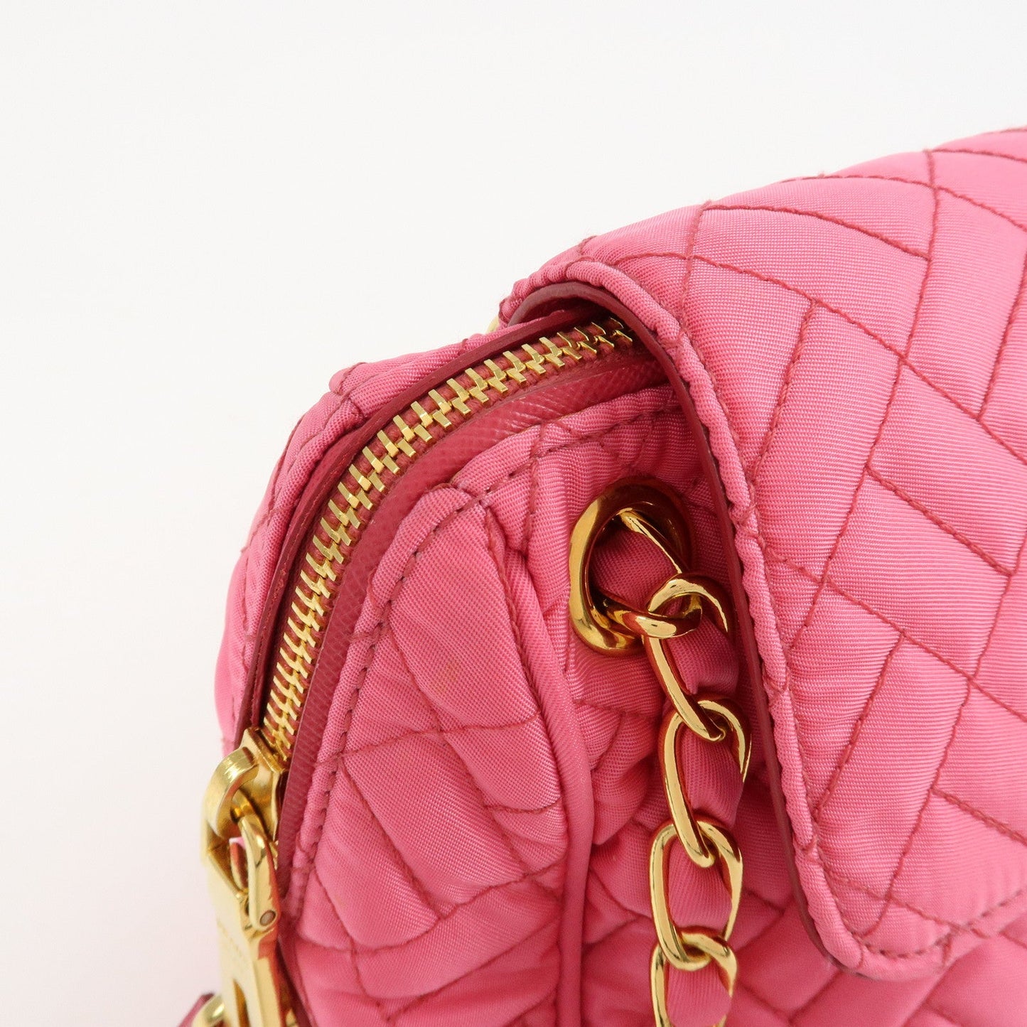 PRADA Nylon Leather Chain Shoulder Bag Pink BR4965