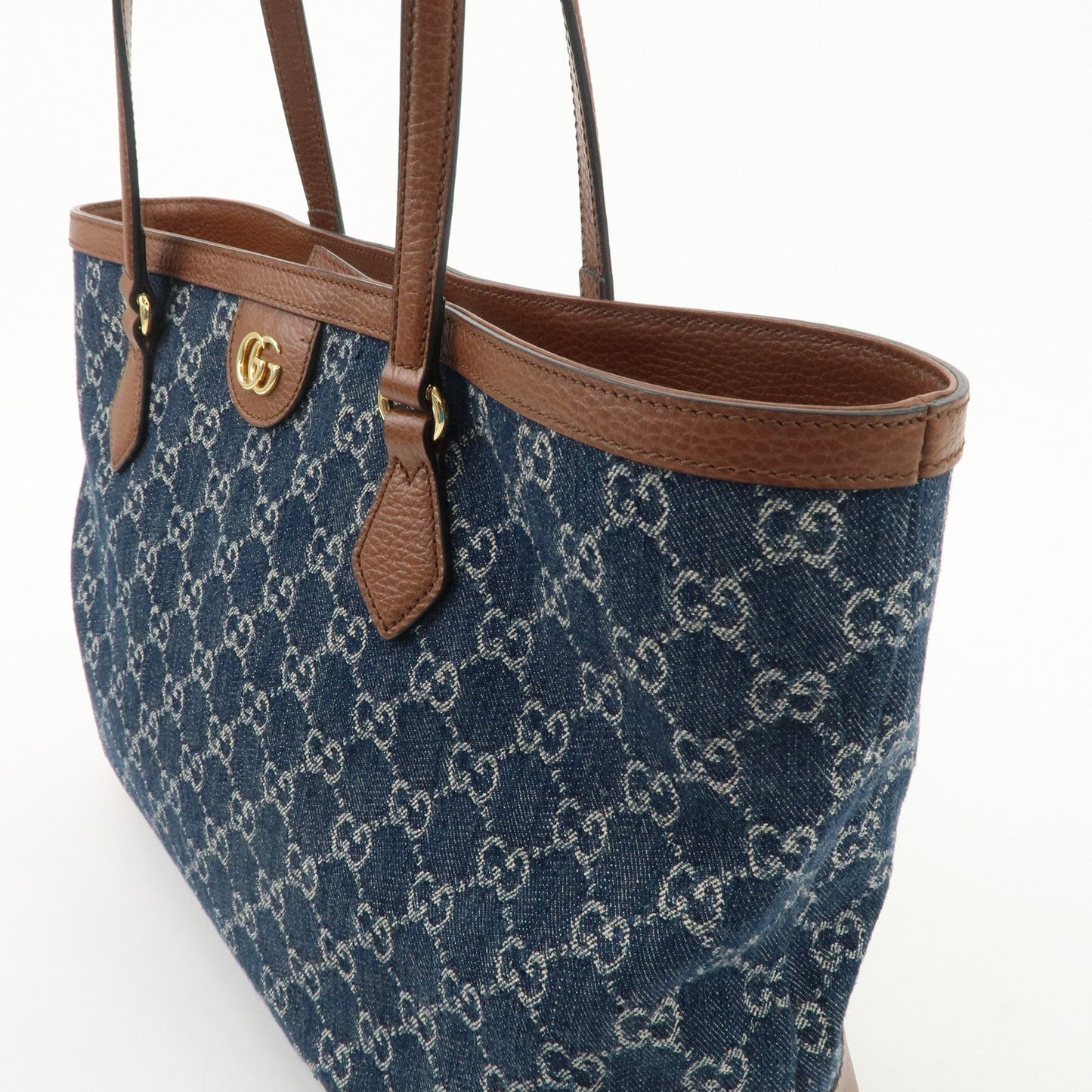 GUCCI Sherry Ophidia GG Denim Leather Medium Tote Bag 631685