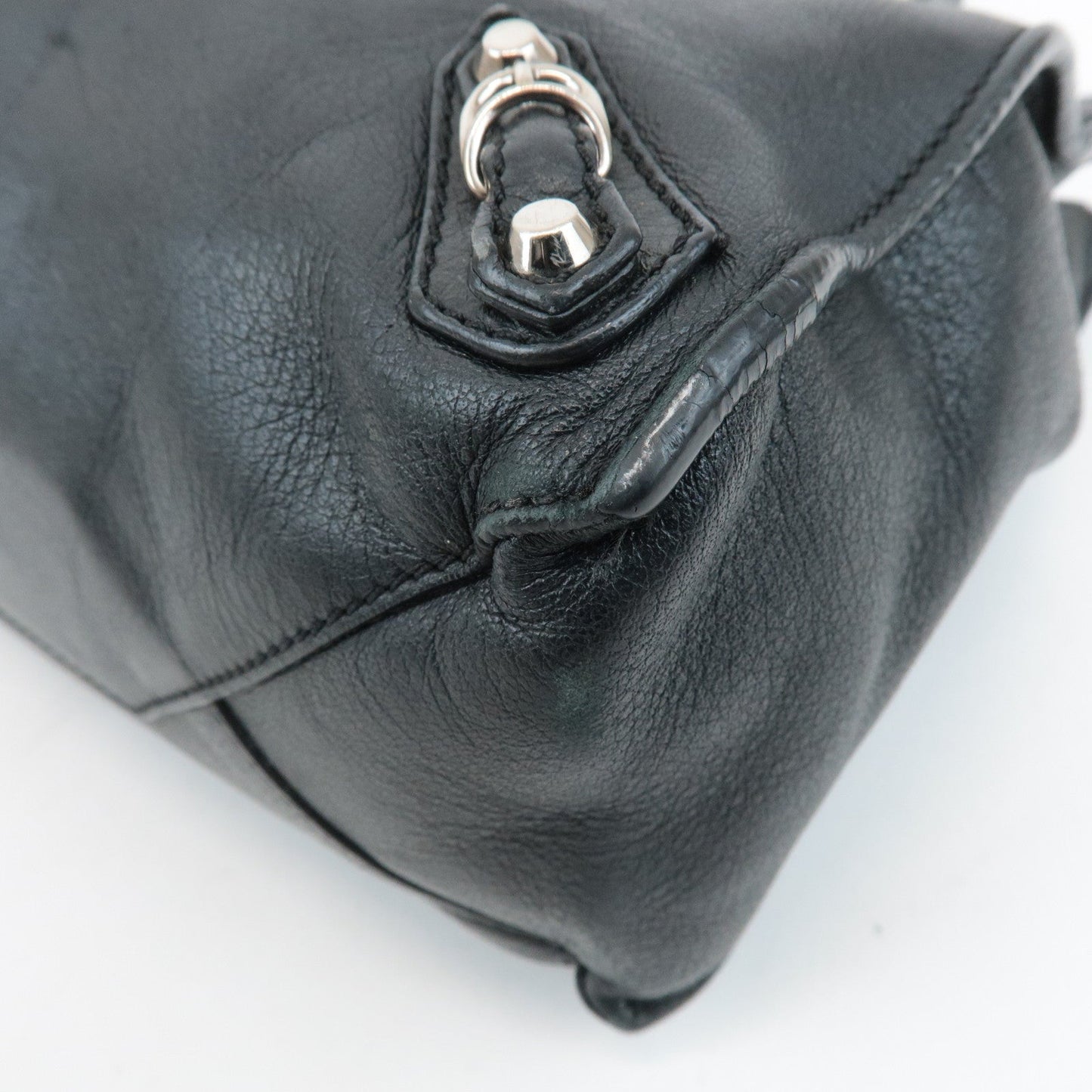 BALENCIAGA Leather Paper Bag Mini Hand Bag 30557 Black