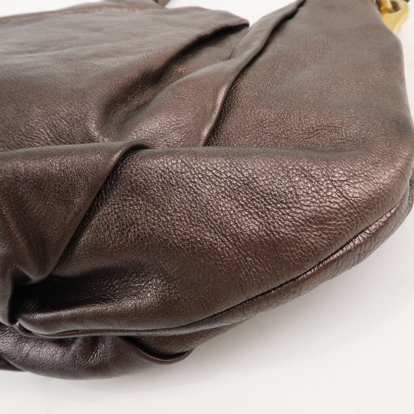 PRADA Logo Leather Shoulder Bag Gradation Metallic Brown